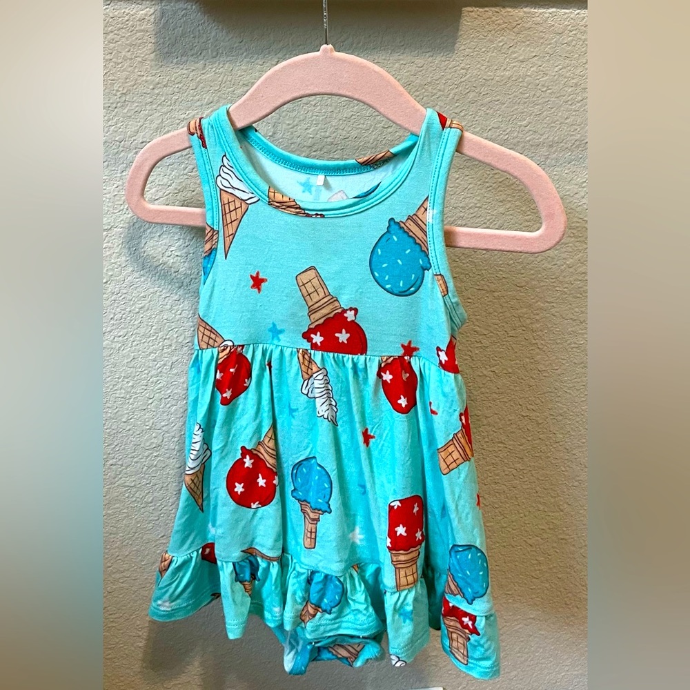 Posh Peanut Happy Fourth Racerback Ruffled Bodysuit Dress 6-12mo GUC 🎆